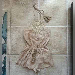 Cream romper with lace halter neck